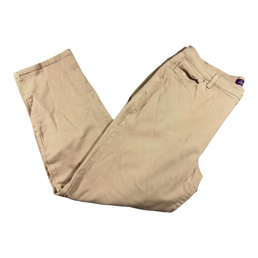 Gloria Vanderbilt Amanda Pants Women 16W Tan Khaki Tapered High Rise Stretch